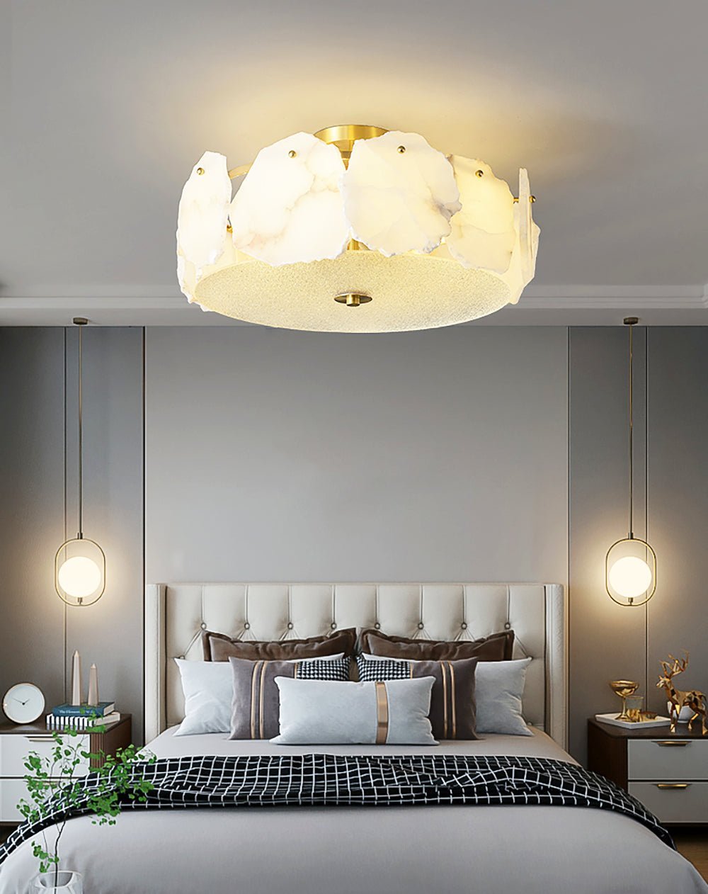 Valeria Alabaster Ceiling Lamp - ∅ 17.7″ x H 7.9″Copper & Whitecasivra