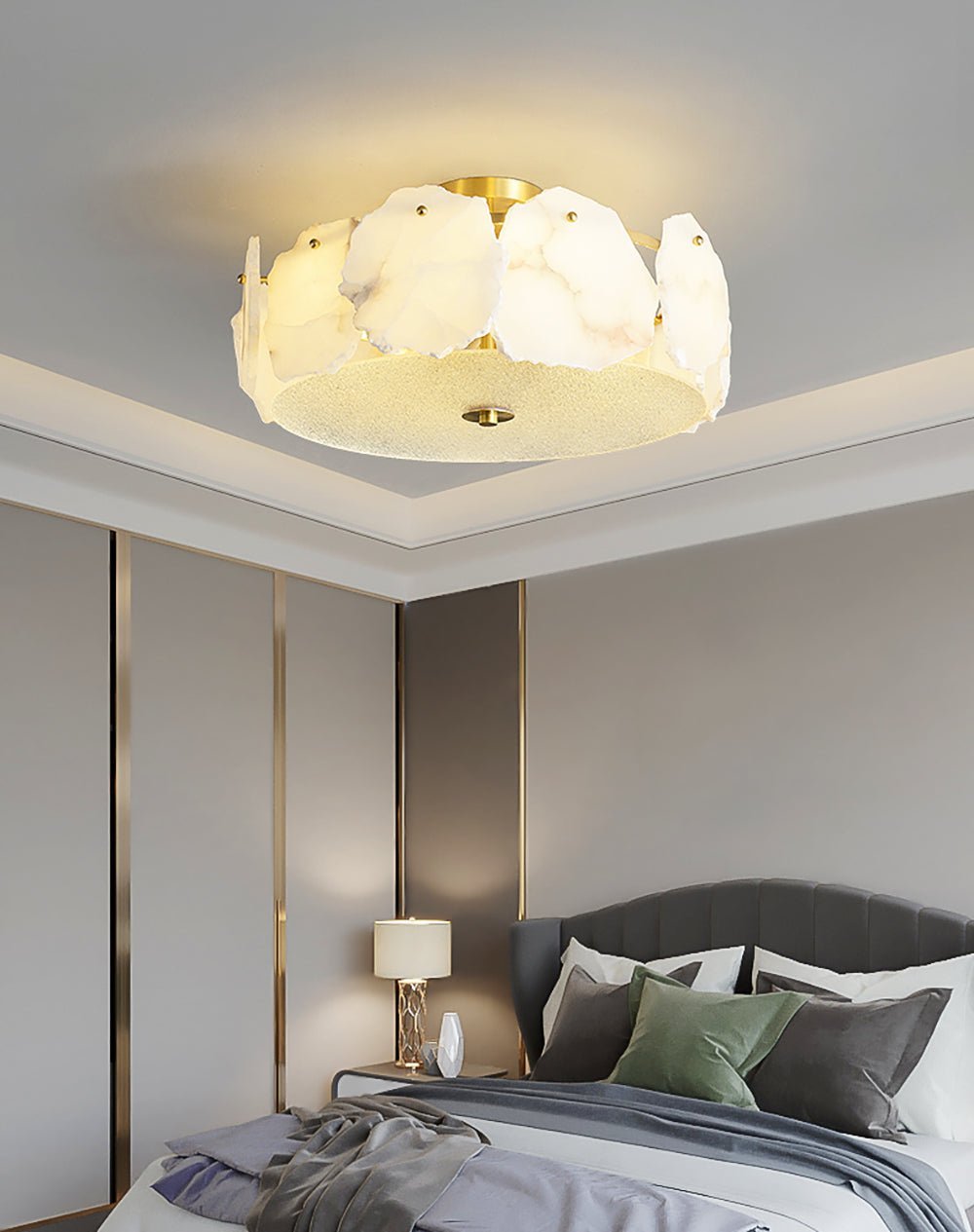 Valeria Alabaster Ceiling Lamp - ∅ 17.7″ x H 7.9″Copper & Whitecasivra