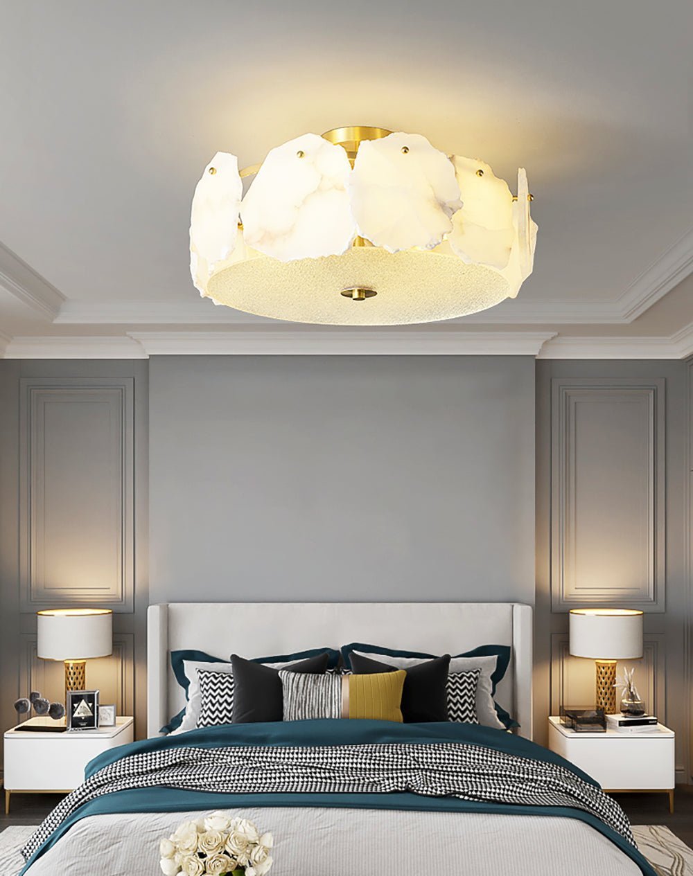 Valeria Alabaster Ceiling Lamp - ∅ 17.7″ x H 7.9″Copper & Whitecasivra