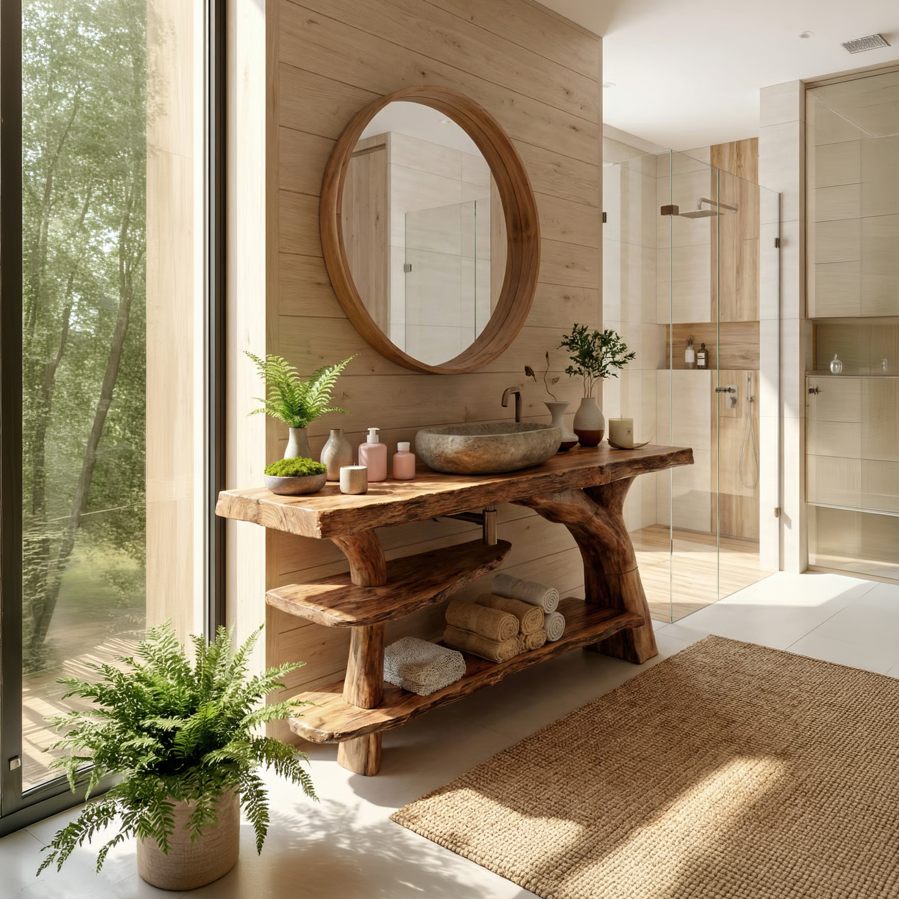 Mid Century Live Edge Bathroom Vanity Organic Wood For Luxury Spa Bath