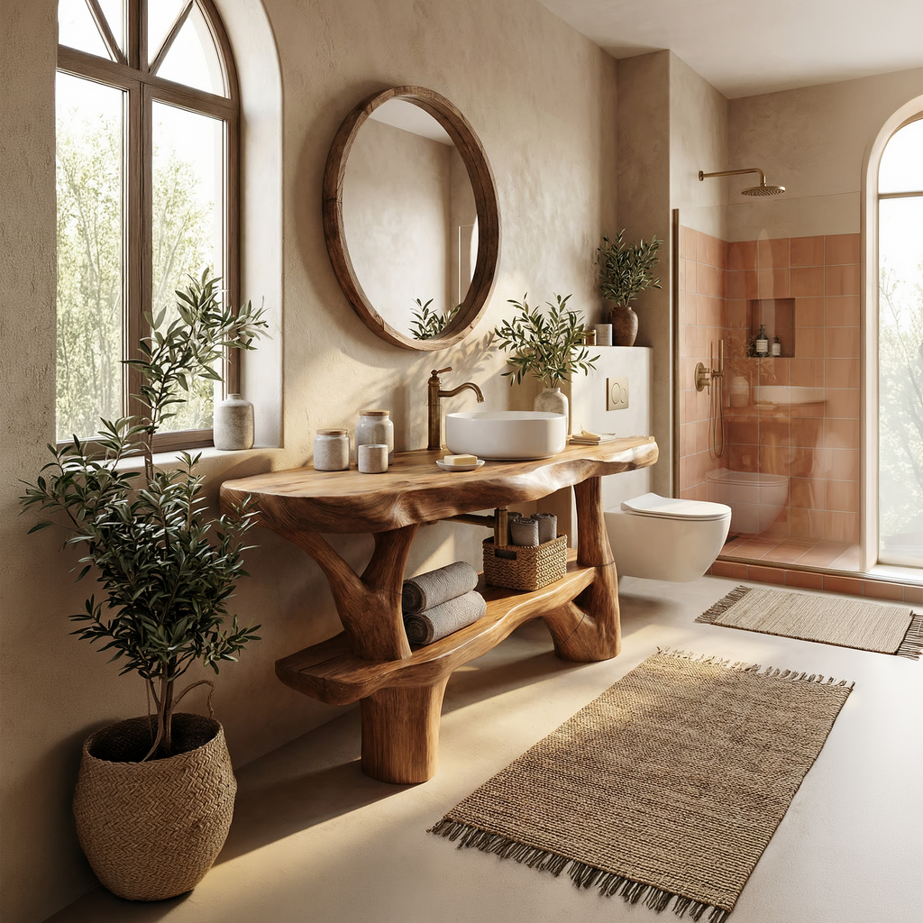 Handcrafted Live Edge Bathroom Vanity Organic Wood For Spa Bathroom