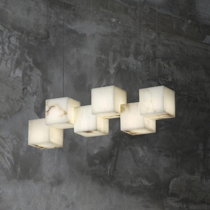 Vasilia Alabaster Cubic Pendant For Dining Table, Kitchen Island Pendant - 6 LIGHTS - 28.3" Lcasivra