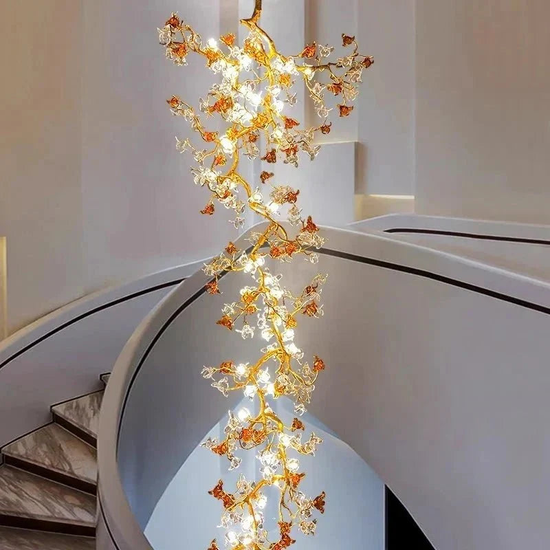 Verdant Branch Copper Vine Glass Flower Stairwell Chandelier - CopperH59.0"(150cm)Warm Light 3000kcasivra