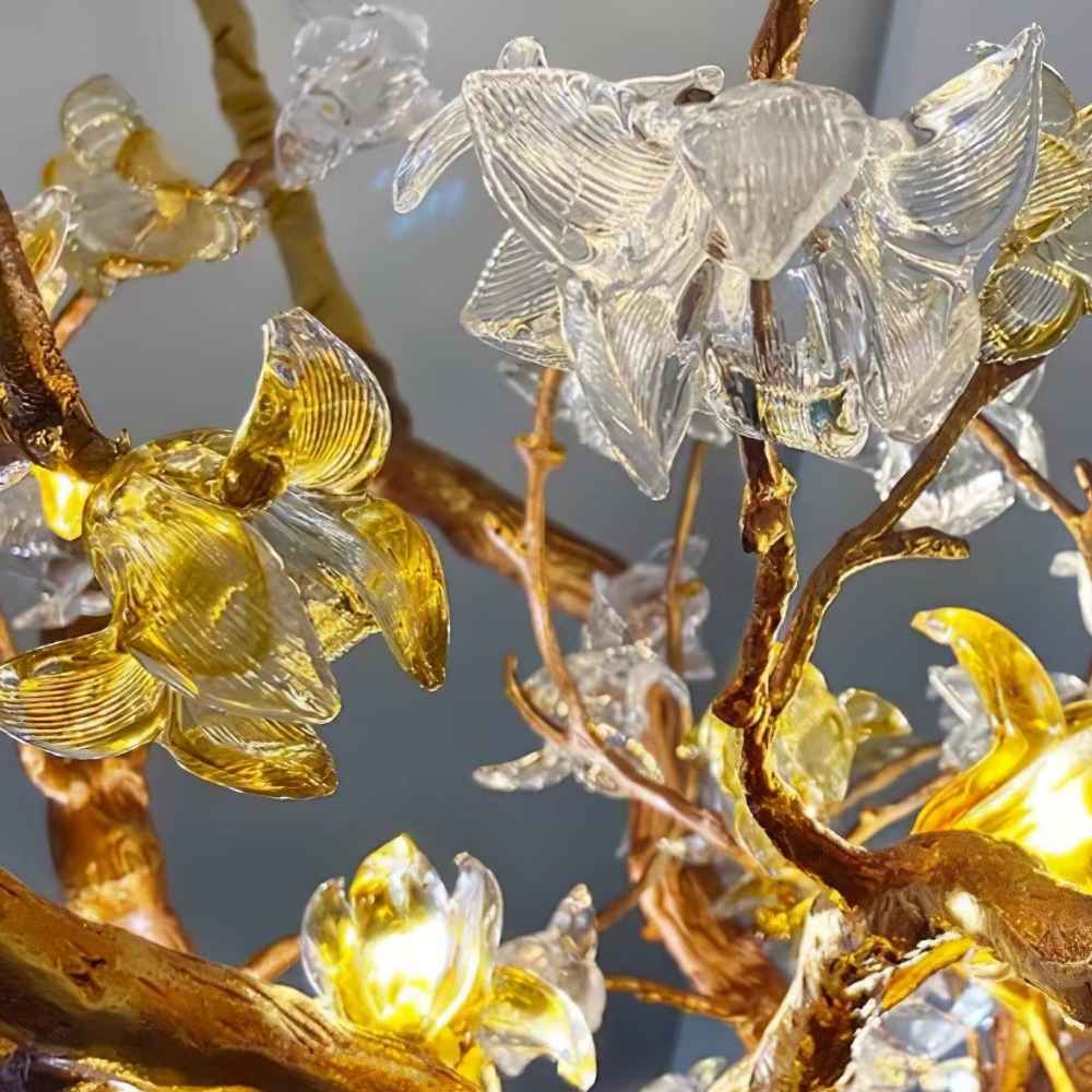 Verdant Branch Copper Vine Glass Flower Stairwell Chandelier - CopperH59.0"(150cm)Warm Light 3000kcasivra