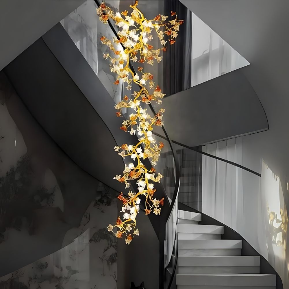 Verdant Branch Copper Vine Glass Flower Stairwell Chandelier - CopperH59.0"(150cm)Warm Light 3000kcasivra