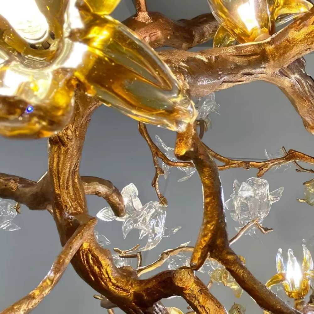 Verdant Branch Copper Vine Glass Flower Stairwell Chandelier - CopperH59.0"(150cm)Warm Light 3000kcasivra