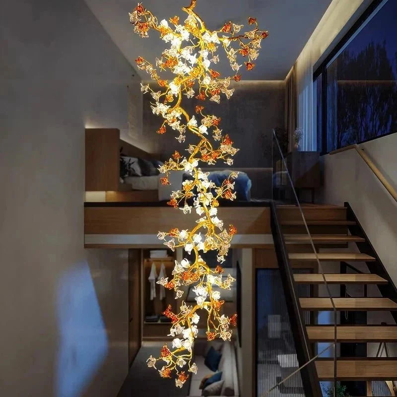 Verdant Branch Copper Vine Glass Flower Stairwell Chandelier - CopperH59.0"(150cm)Warm Light 3000kcasivra