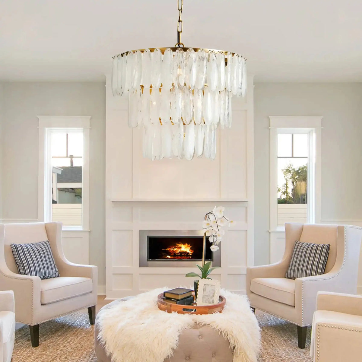 Valeria 3-Tier Chandelier in brass - modern dining room lighting