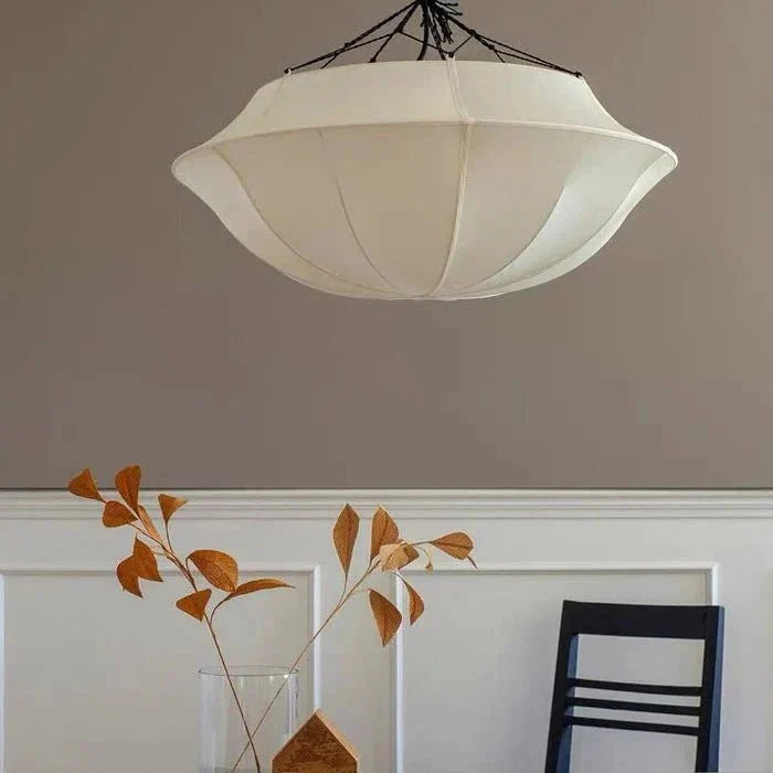Vintage French Style Cream White Silk Umbrella Chandelier - D19.5''*H13.65''Black EdgeWarm Lightcasivra