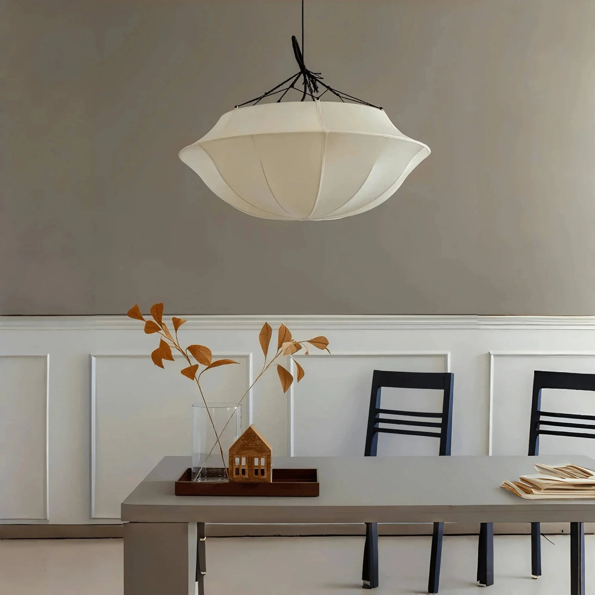 Vintage French Style Cream White Silk Umbrella Chandelier - D19.5''*H13.65''Black EdgeWarm Lightcasivra