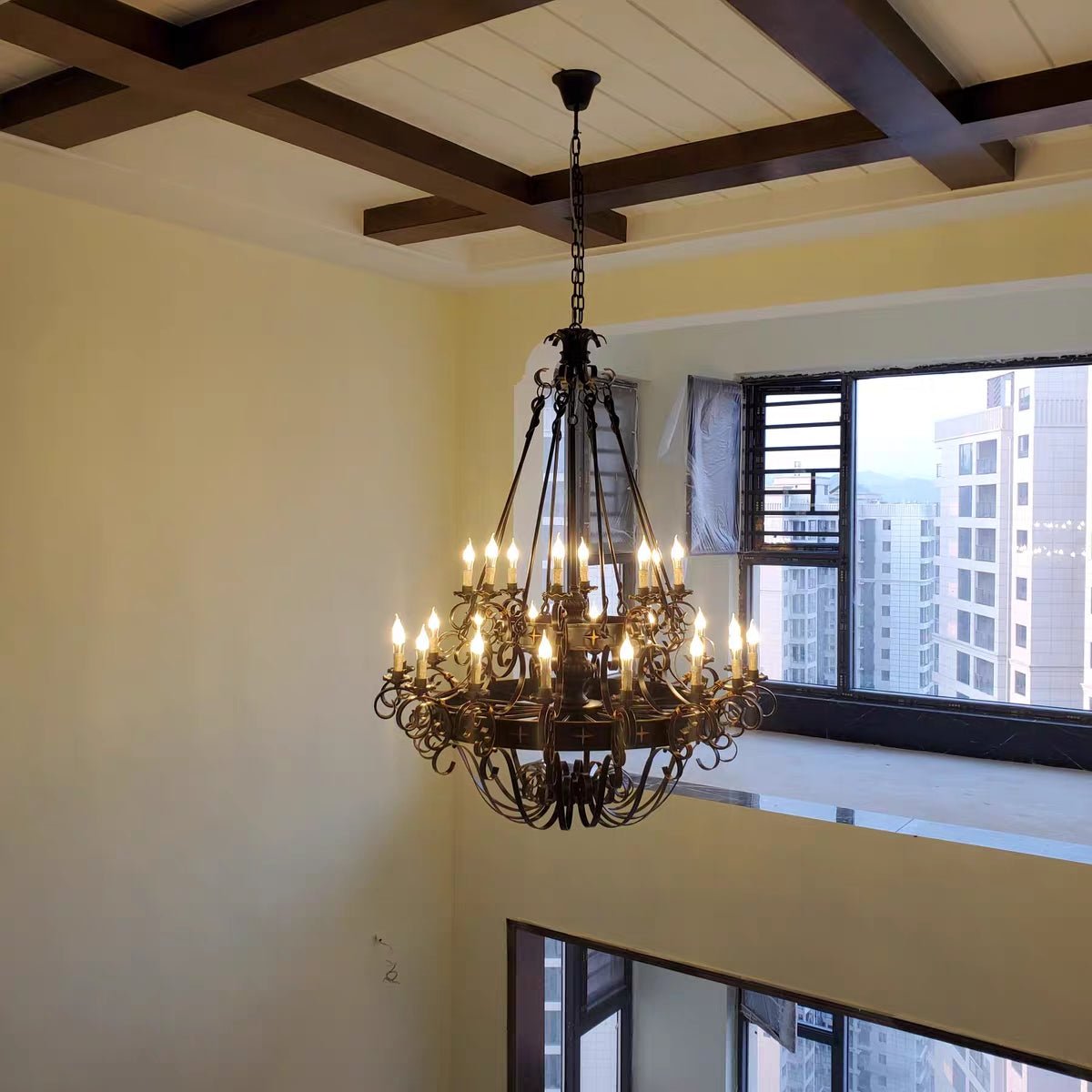 Vintage Iron Simple Candle Art Chandelier for Living Room / Villa / Stairs - 9 Lights: D33.5"*H37.8"Warm LightBlackcasivra