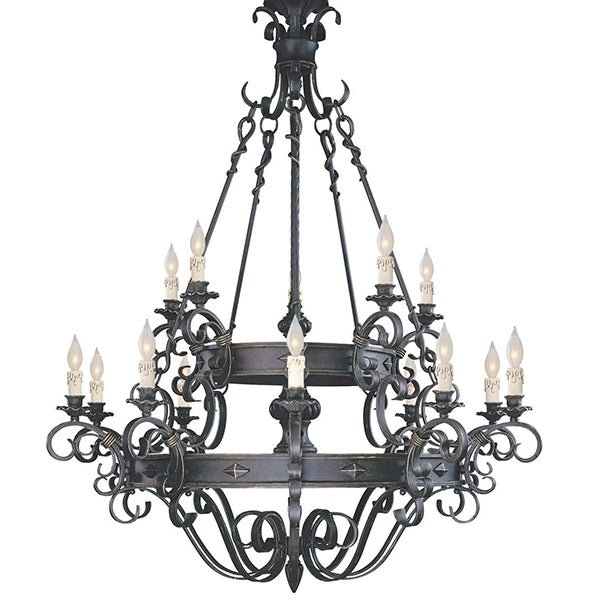 Vintage Iron Simple Candle Art Chandelier for Living Room / Villa / Stairs - 9 Lights: D33.5"*H37.8"Warm LightBlackcasivra