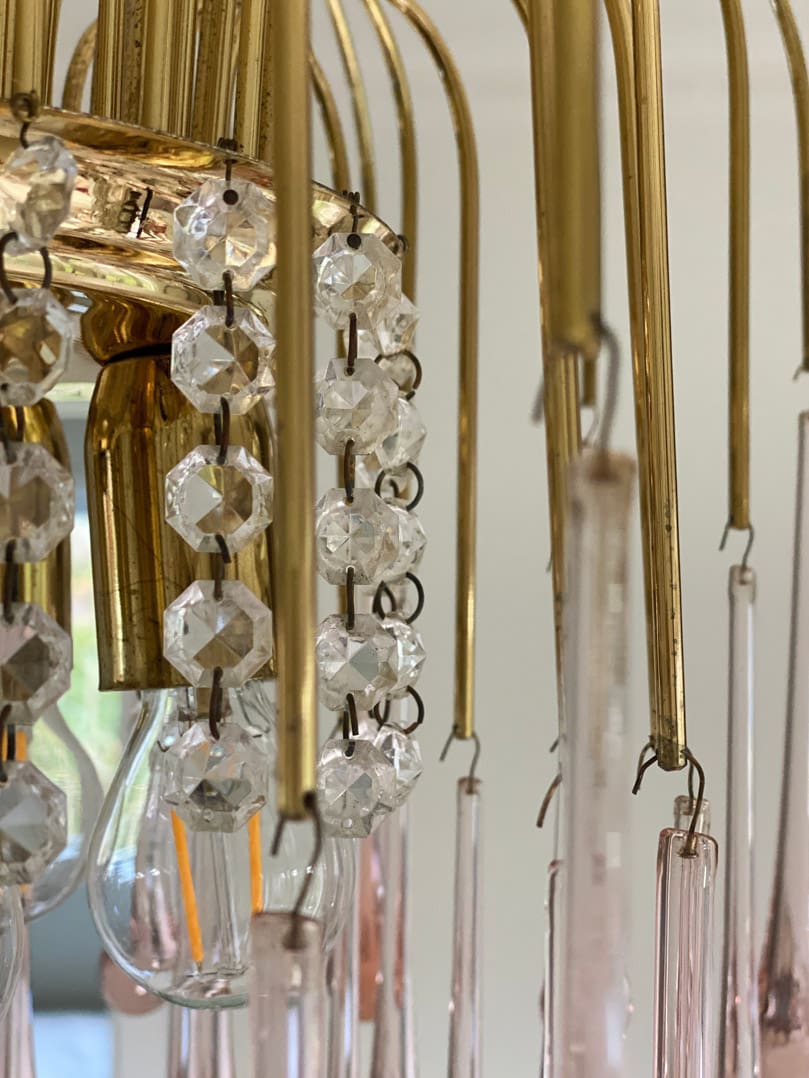 Vintage – Murano Teardrops Chandelier – 70s – Pink prisms-Chandelier-casivra-casivra