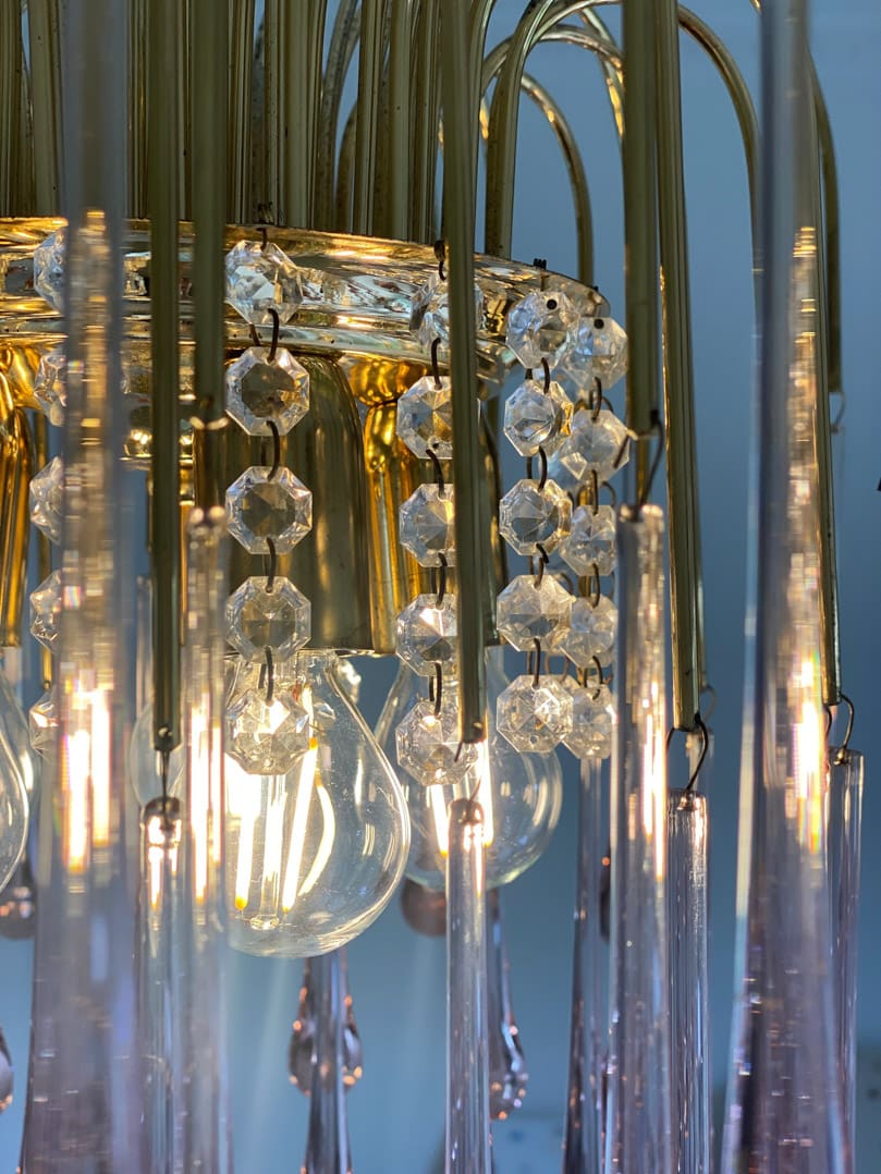 Vintage – Murano Teardrops Chandelier – 70s – Pink prisms-Chandelier-casivra-casivra