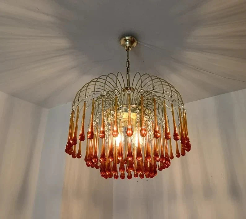 Vintage – Murano Teardrops Chandelier – 70s – Pink prisms-Chandelier-casivra-casivra