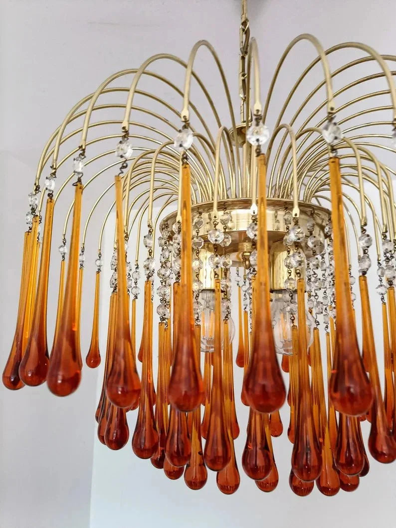 Vintage – Murano Teardrops Chandelier – 70s – Pink prisms-Chandelier-casivra-casivra