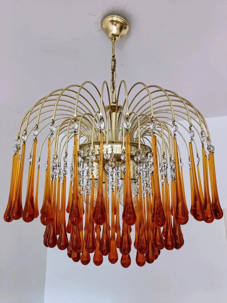 Vintage – Murano Teardrops Chandelier – 70s – Pink prisms-Chandelier-casivra-casivra