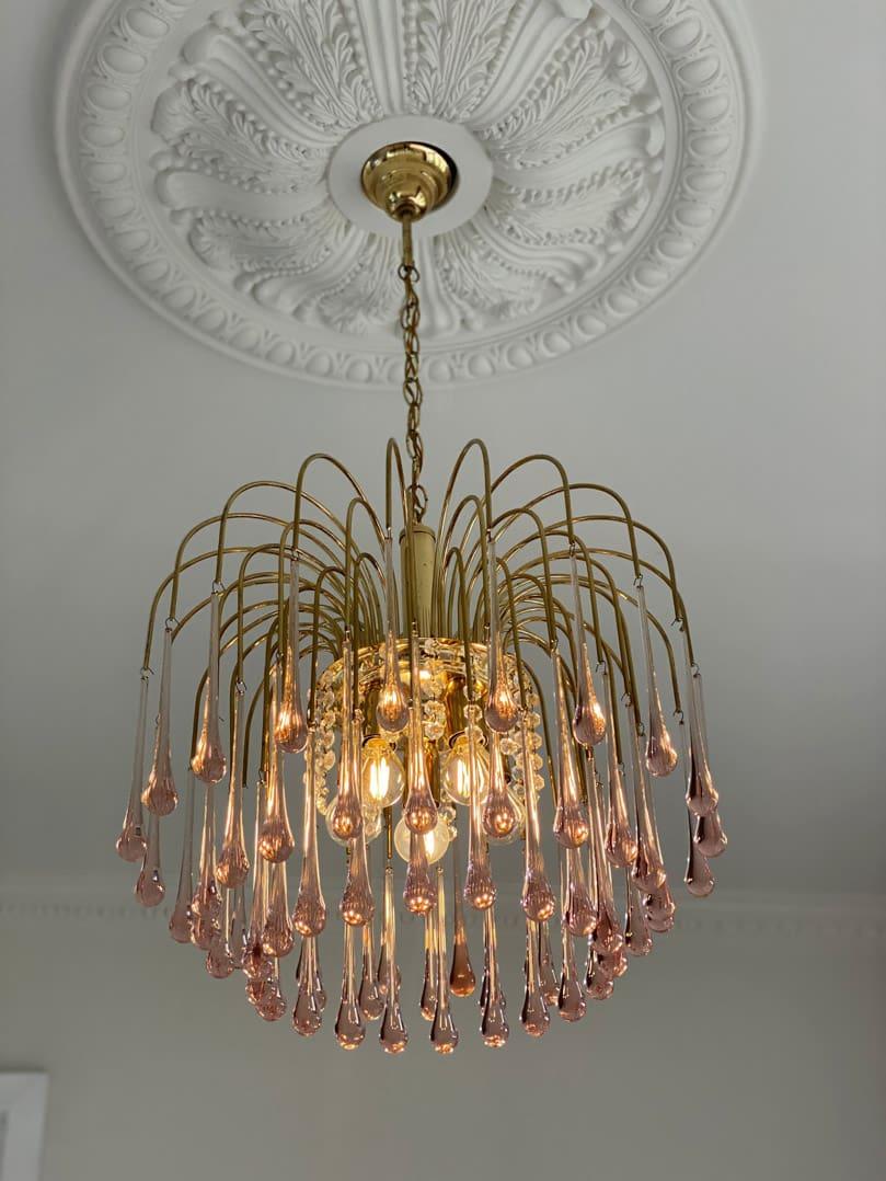 Vintage – Murano Teardrops Chandelier – 70s – Pink prisms-Chandelier-casivra-casivra