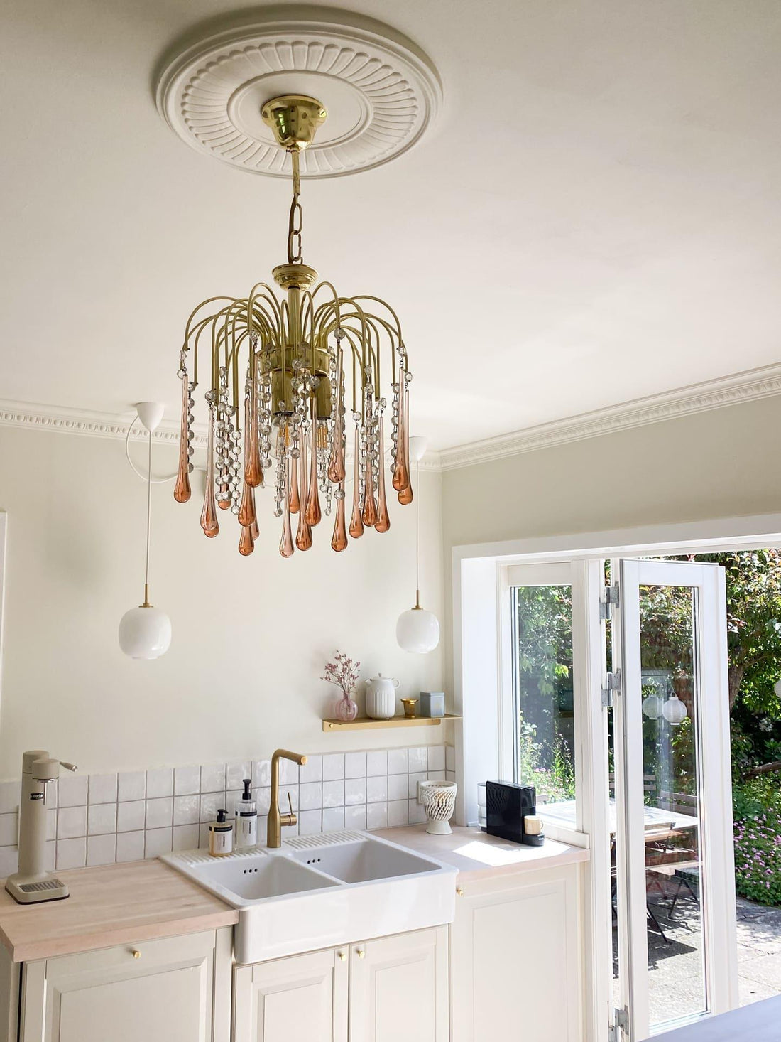 Vintage – Murano Teardrops Chandelier – 70s – Pink prisms-Chandelier-casivra-casivra