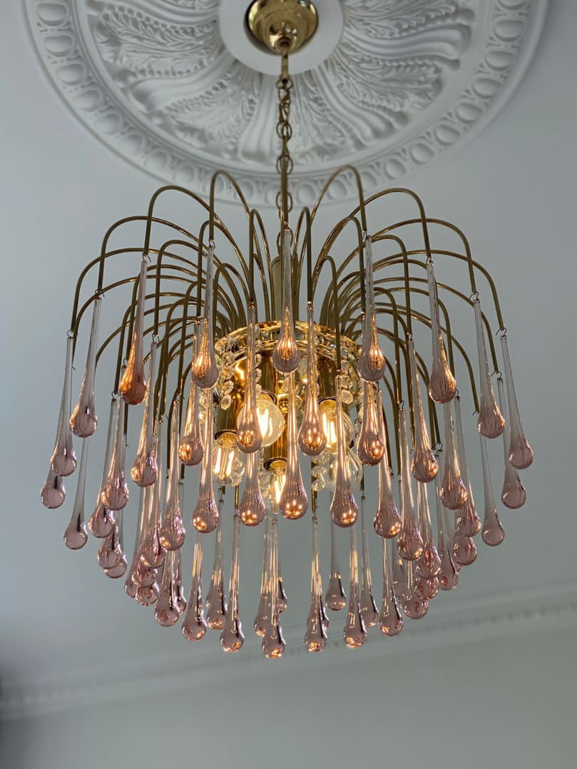 Vintage – Murano Teardrops Chandelier – 70s – Pink prisms-Chandelier-casivra-47CM''D-casivra