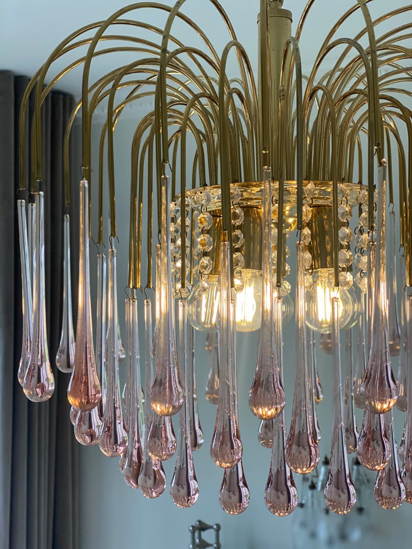 Vintage – Murano Teardrops Chandelier – 70s – Pink prisms-Chandelier-casivra-casivra