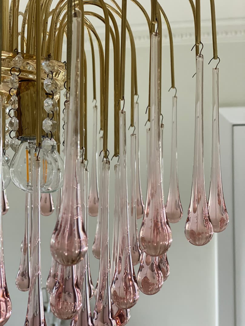 Vintage – Murano Teardrops Chandelier – 70s – Pink prisms-Chandelier-casivra-casivra