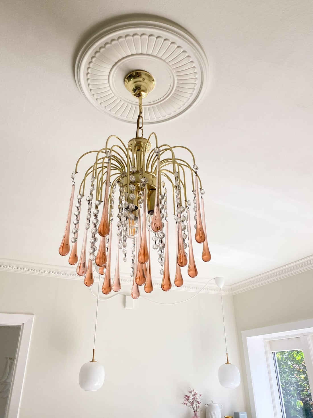Vintage – Murano Teardrops Chandelier – 70s – Pink prisms-Chandelier-casivra-casivra