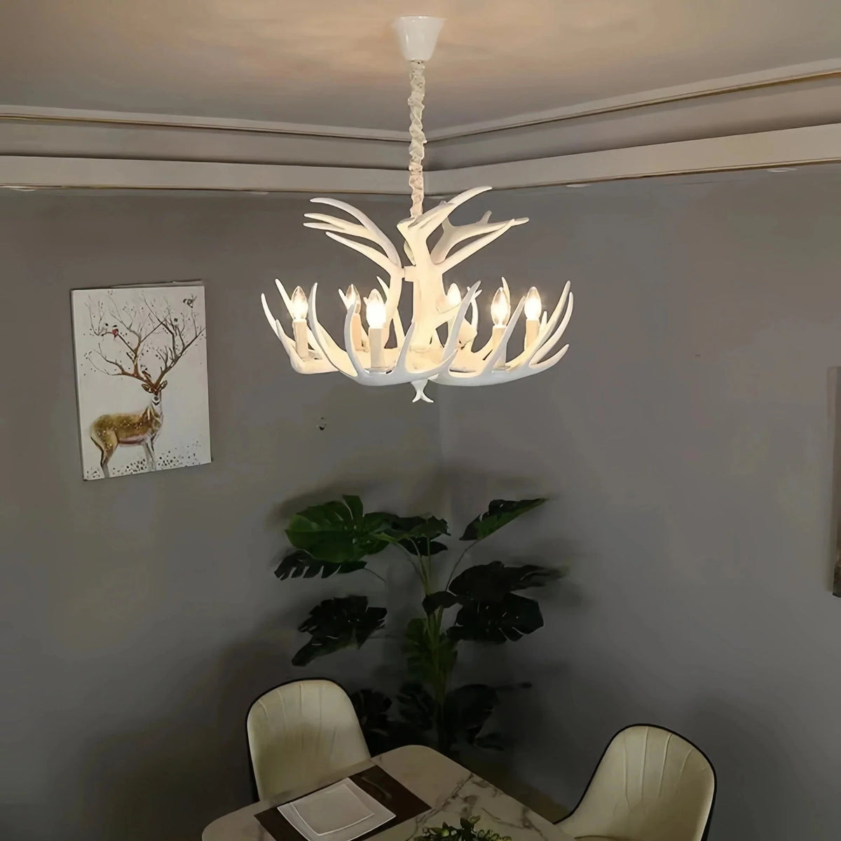 Vintage Rustic Resin Antler Candelabra Chandelier for Living Room / Restaurant / Cafe / Bar - 1Layer: 6 Lights D25.6"*H15.7"BrownWarm Lightcasivra