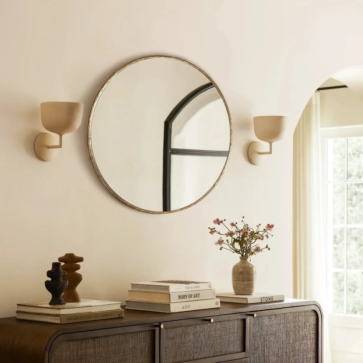 Hand-Forged Metal Round Mirror