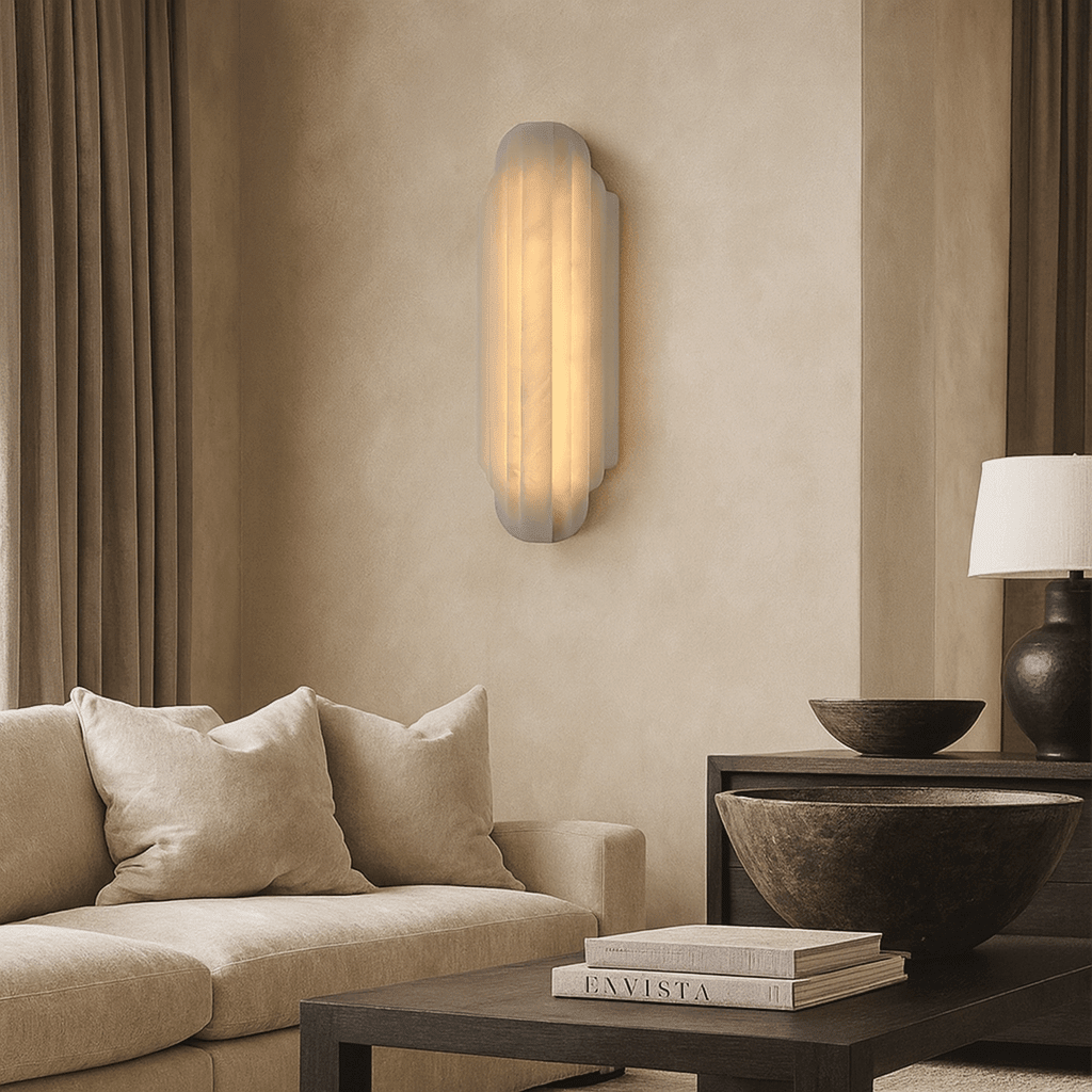 Arina marble wall sconce with glowing natural stone shade