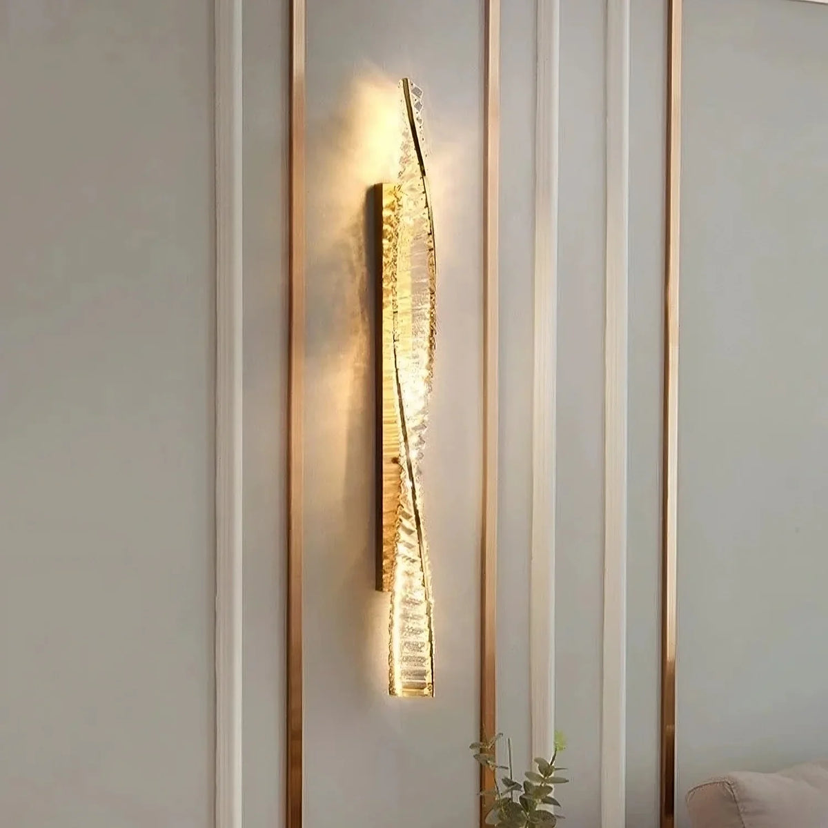 Gio 39-inch crystal wall sconce on polished gold stainless steel