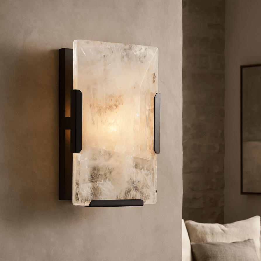 Brookhill calcite wall sconce in black full view