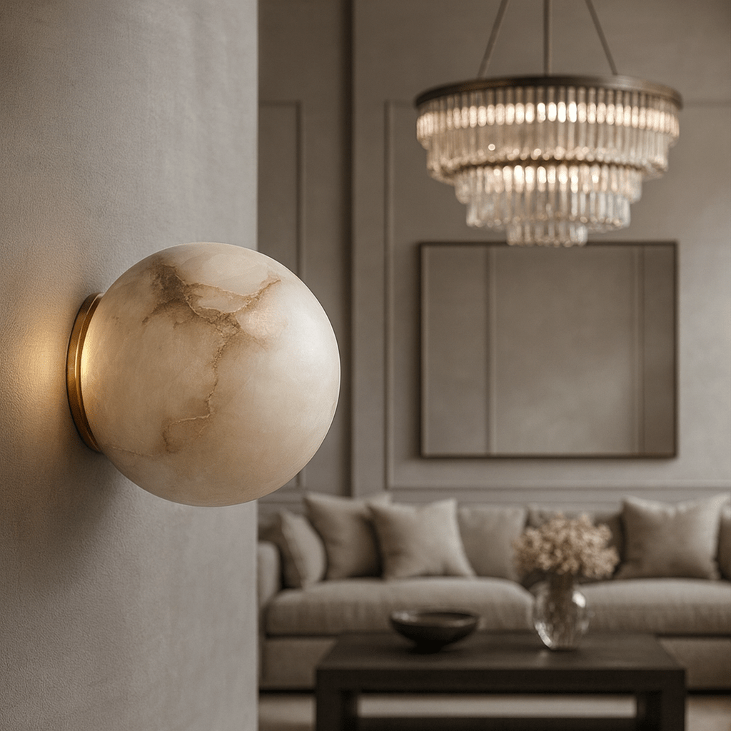 Moonshade marble ball wall sconce full view