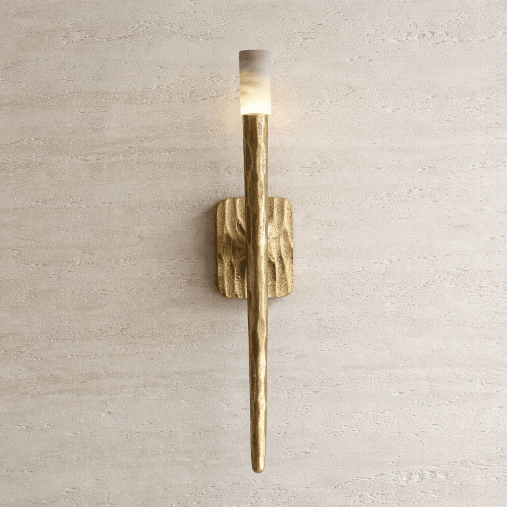 Valen forged brass and marble wall sconce full view