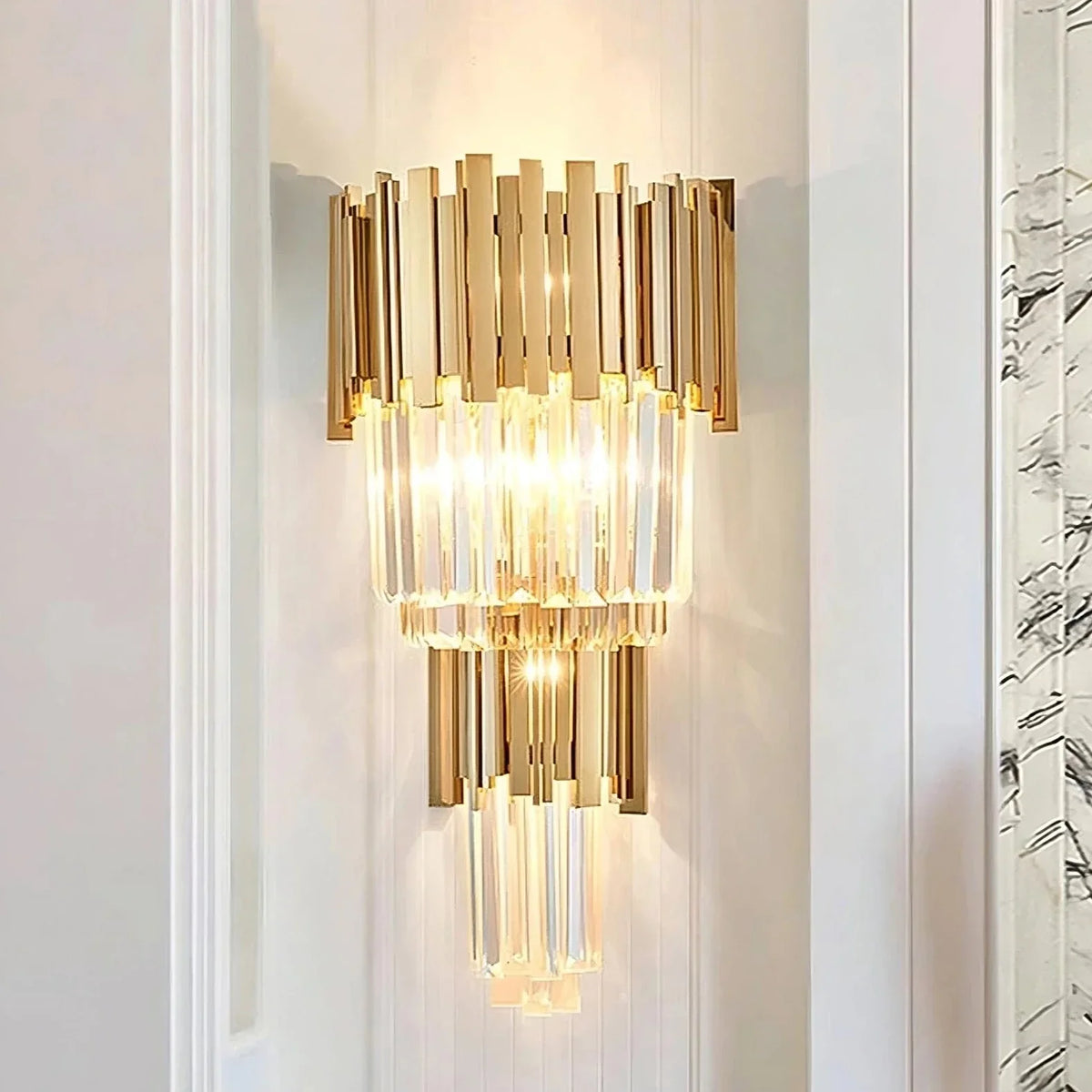 buyGio 23" Gold Crystal Wall Sconce - Morsale