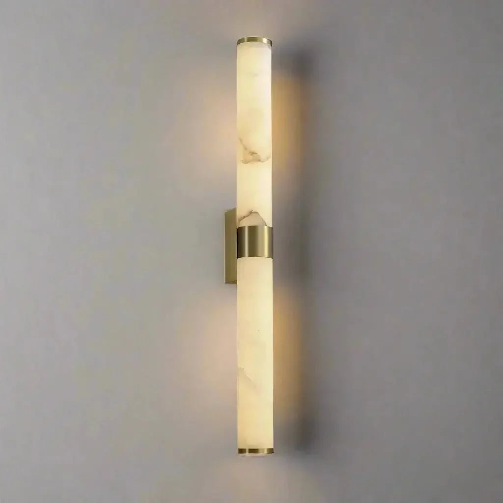 Close-up of the brass accent on the Altura marble sconce