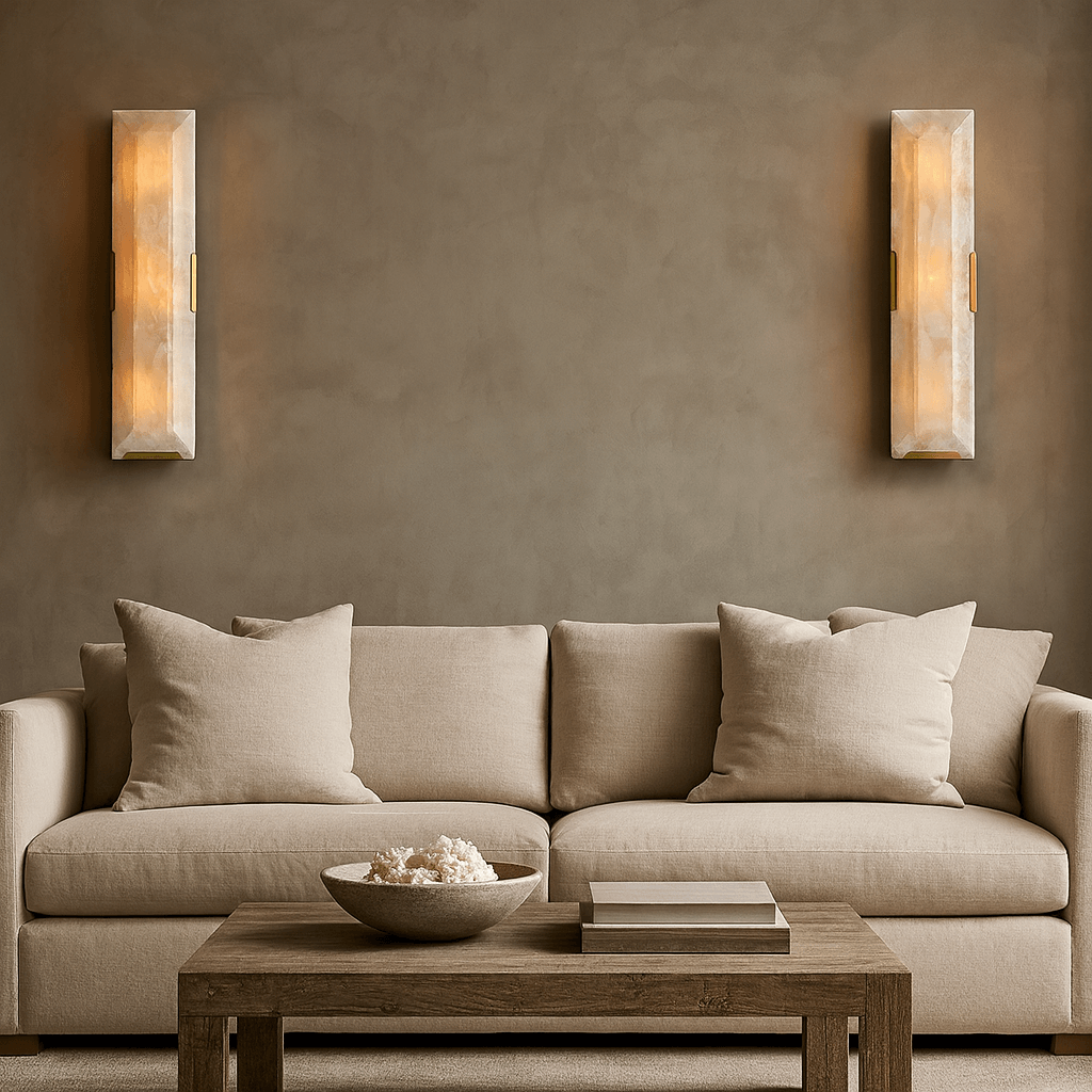 Brookhill calcite wall sconce in a hallway