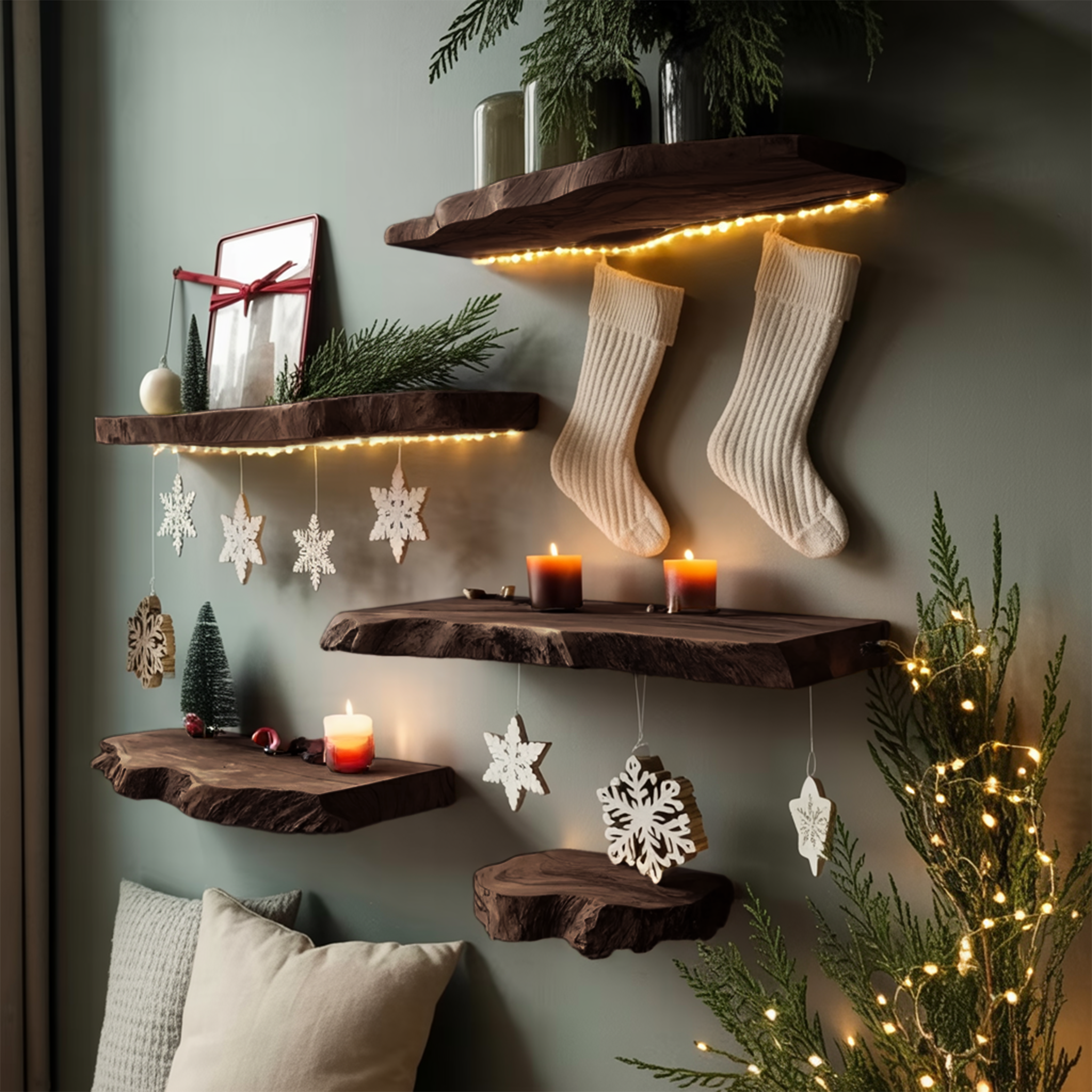 Handcrafted Wooden Floating Shelf For Holiday Entryway Wall Decor