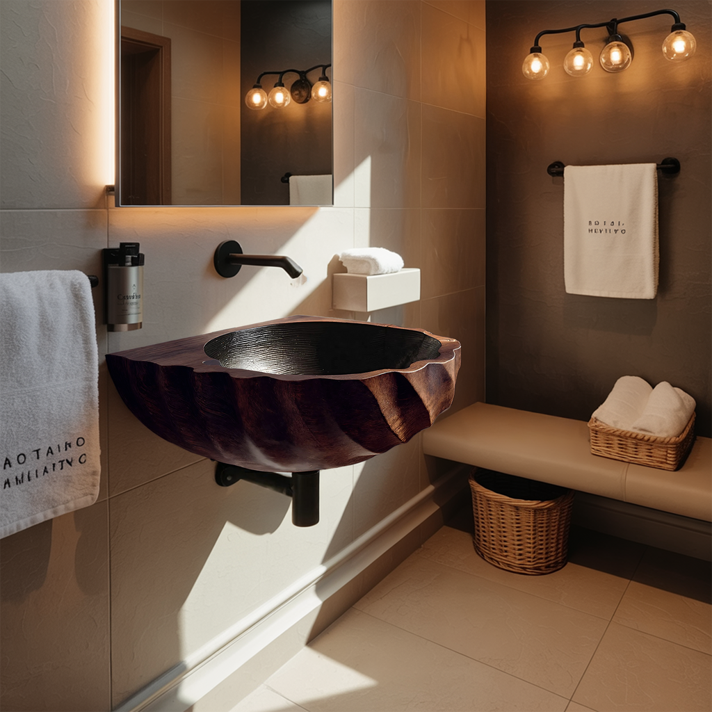 Modern Wooden Live Edge Wood Basin For Minimalist Bathroom Design