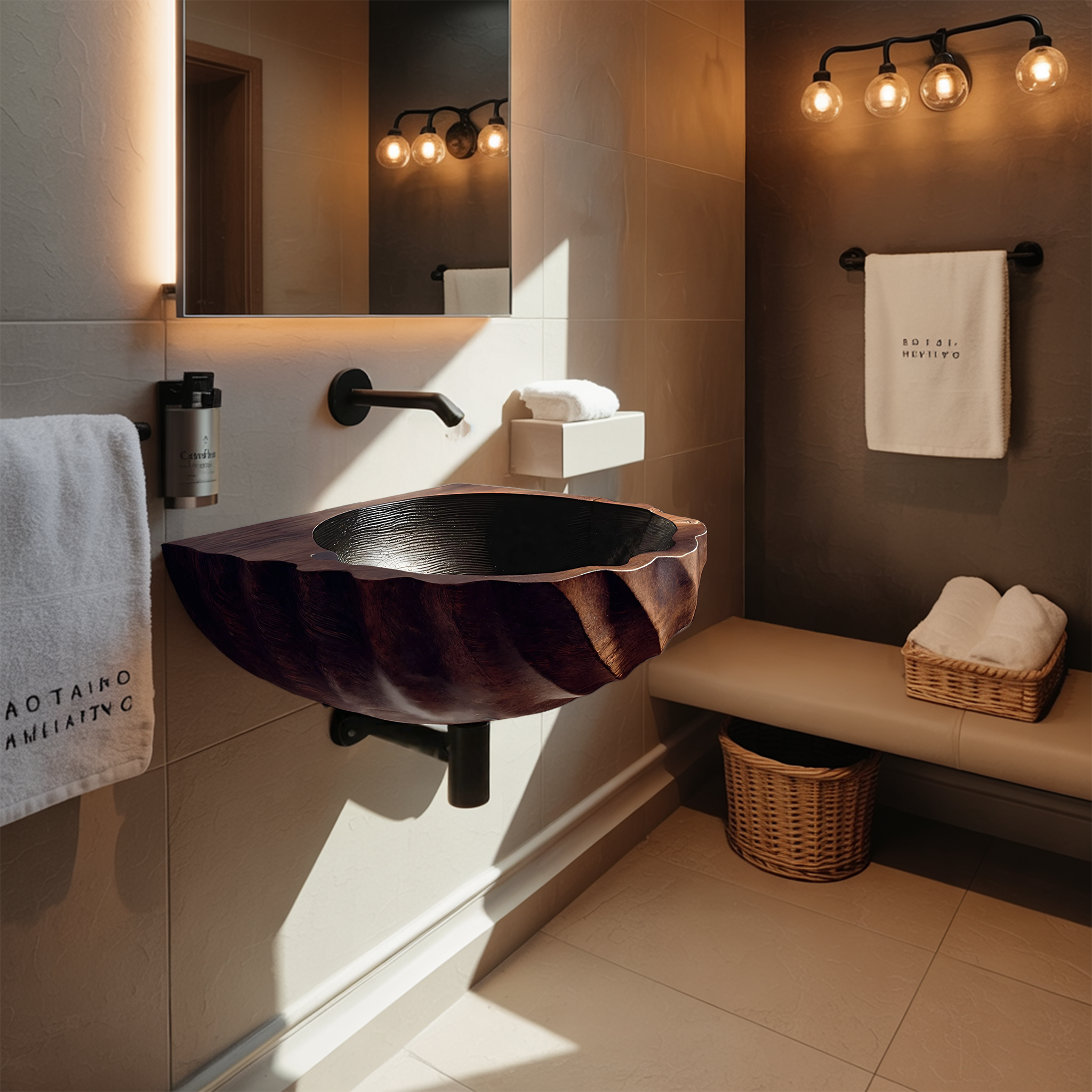 Modern Wooden Live Edge Wood Basin For Minimalist Bathroom Design