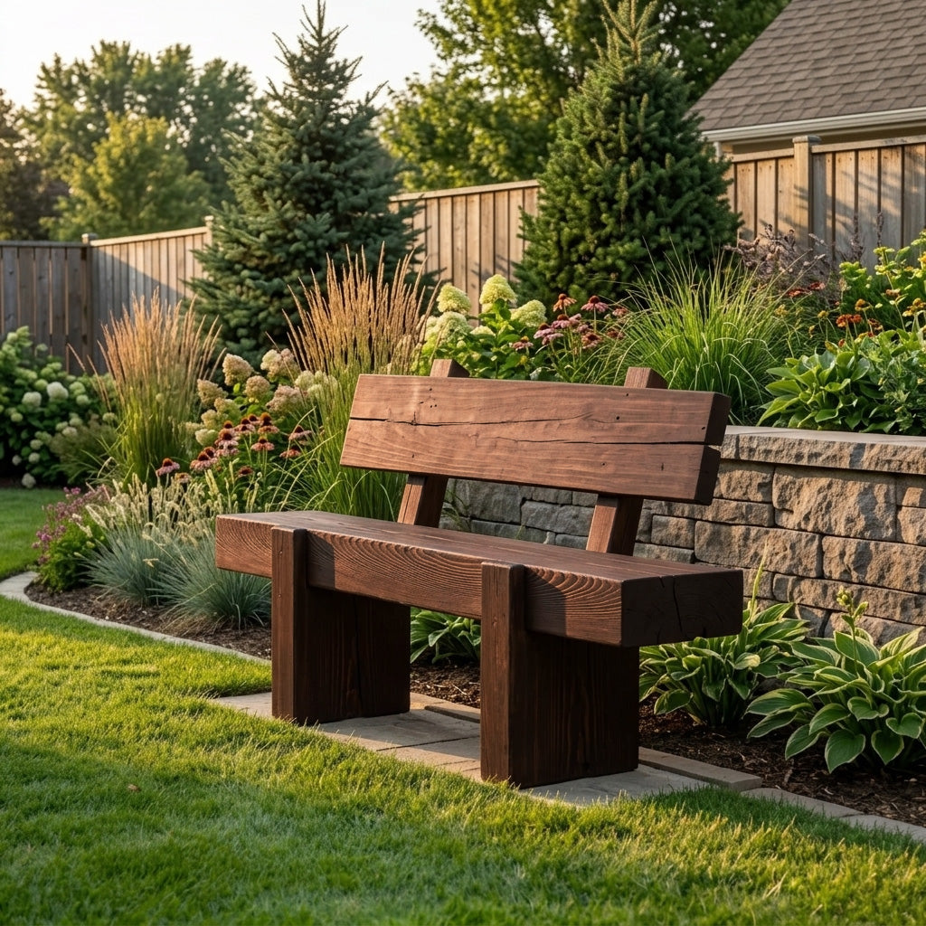 Modern Solid Wood Outdoor Bench With Charred Finish For Garden Or Patio