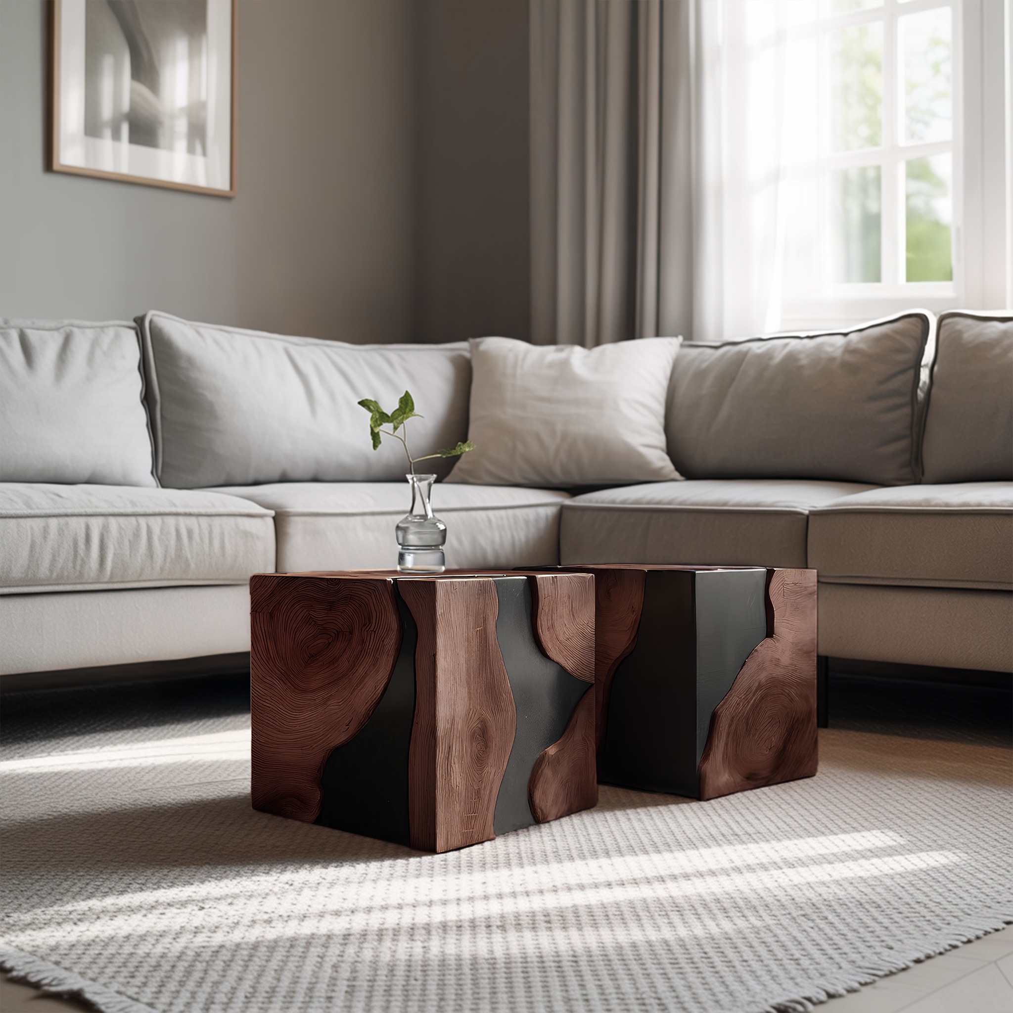 Mid Century Solid Wood Cube Coffee Table For Home Decor