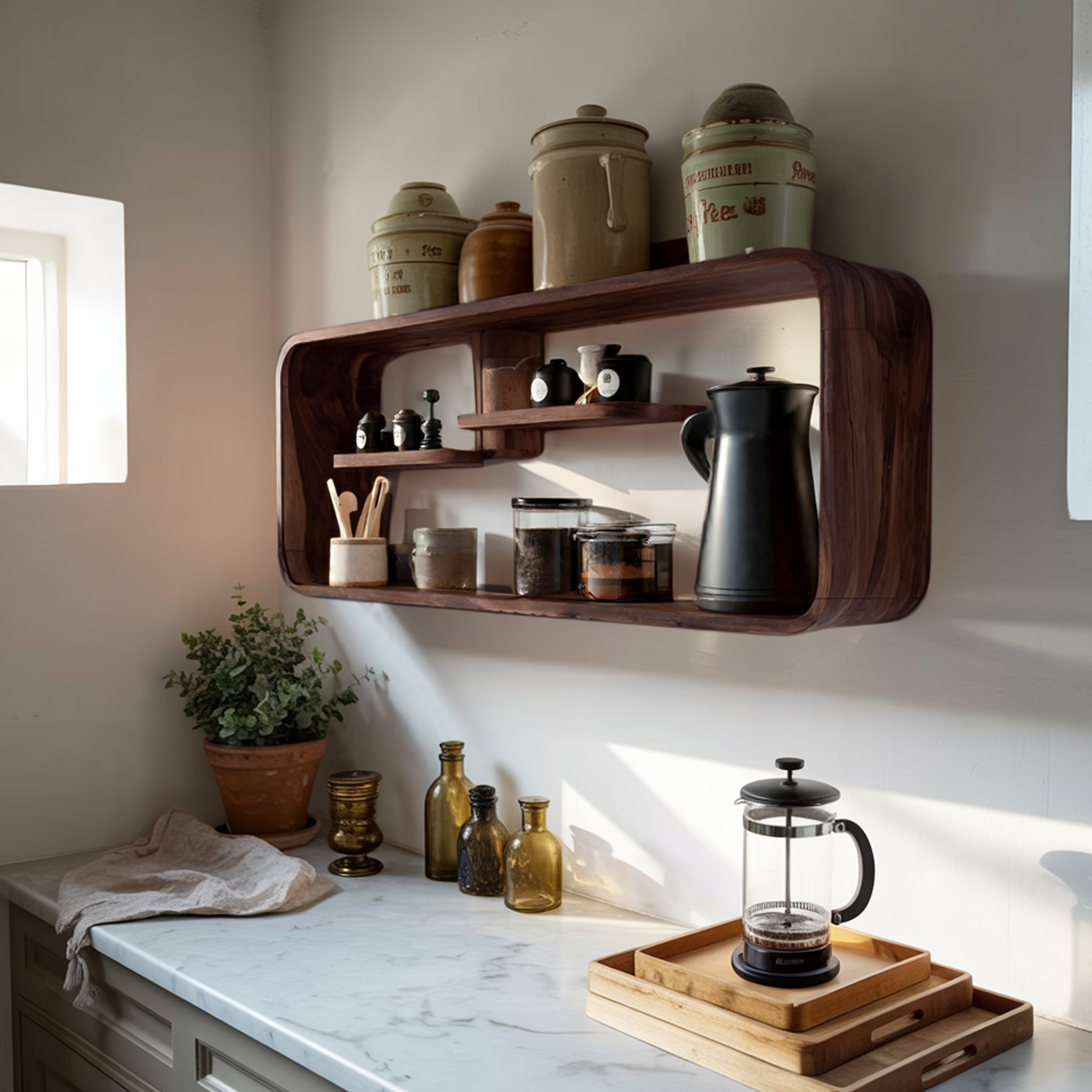 Modern Curved Wooden Kitchen Shelf For Furniture Decor