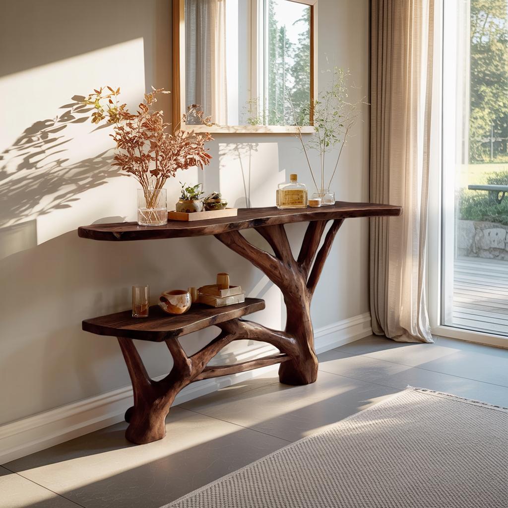 Handcrafted Wooden Live Edge Console Table For Contemporary Furniture Decor