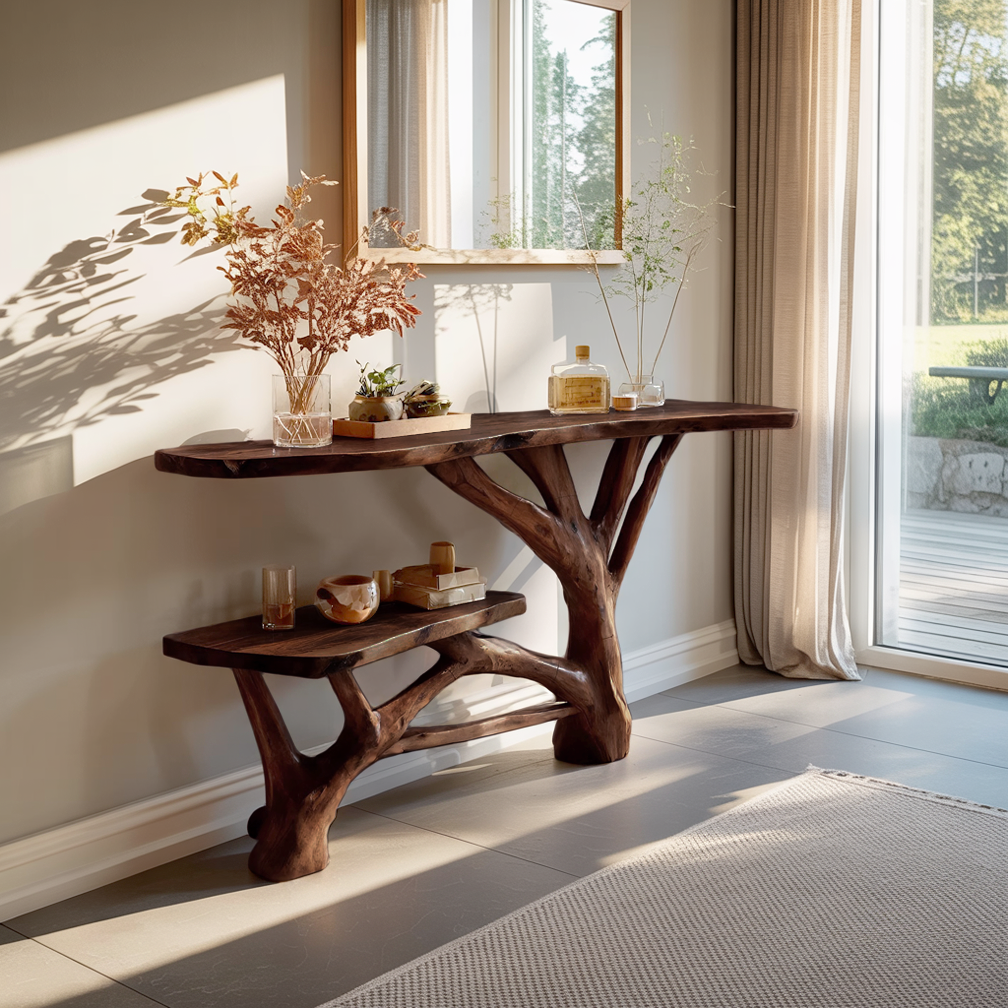 Handcrafted Wooden Live Edge Console Table For Contemporary Furniture Decor