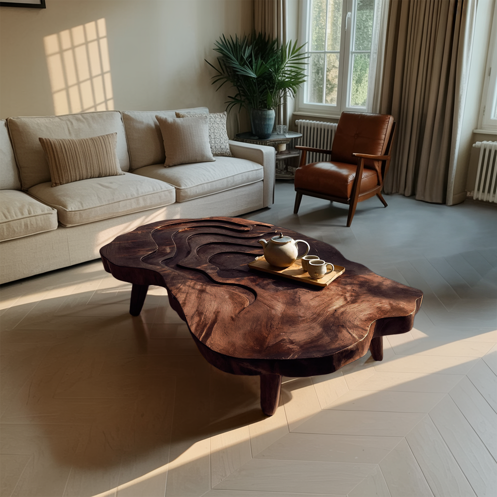 Mid Century Wooden Abstract Coffee Table For Living Room