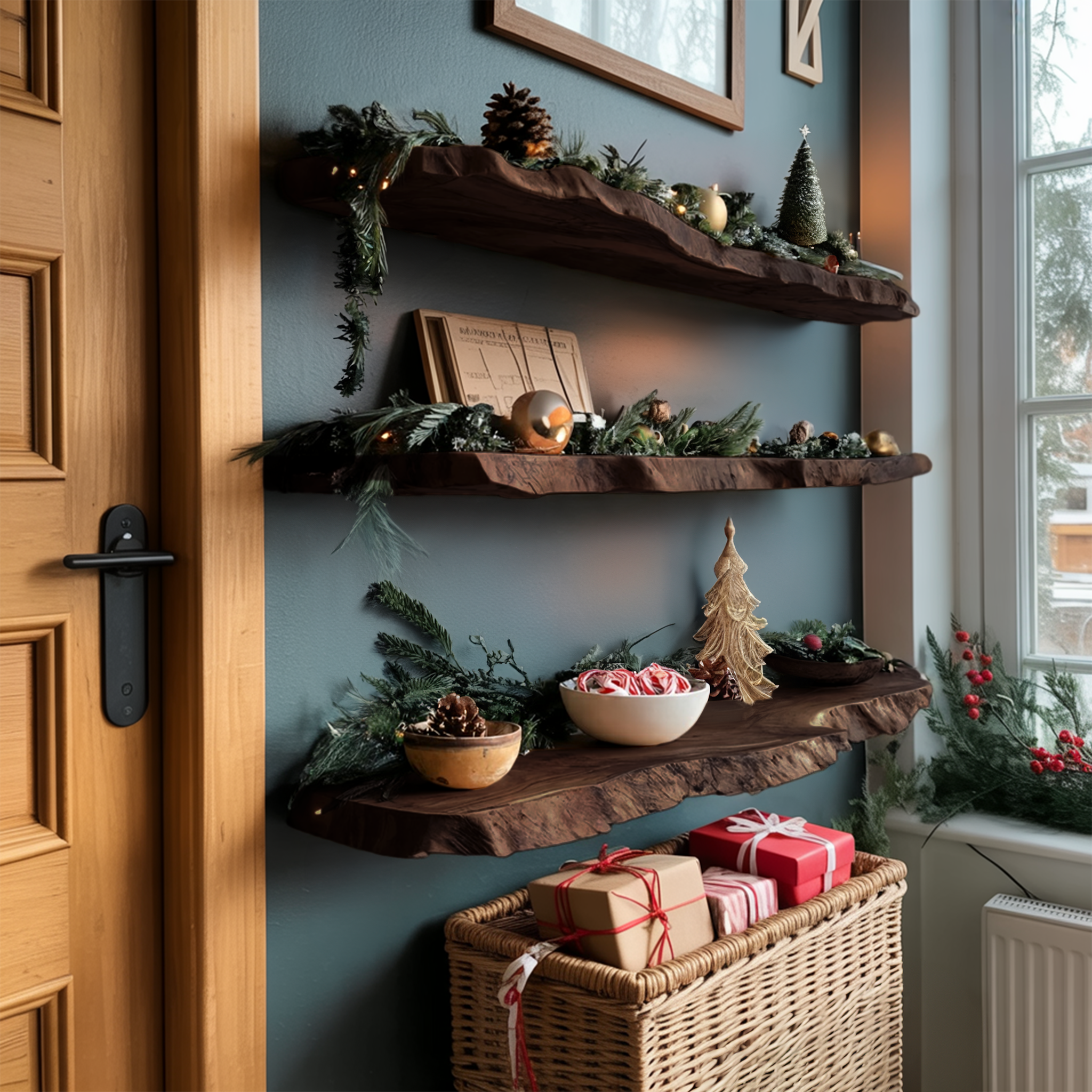 Mid Century Solid Wood Floating Shelf For Stylish Holiday Bedroom Decor
