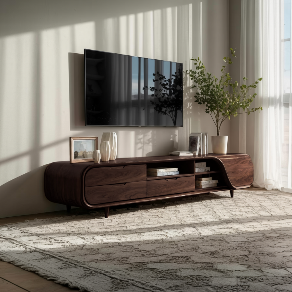 Modern TV Console With Rounded Corners For Living Room