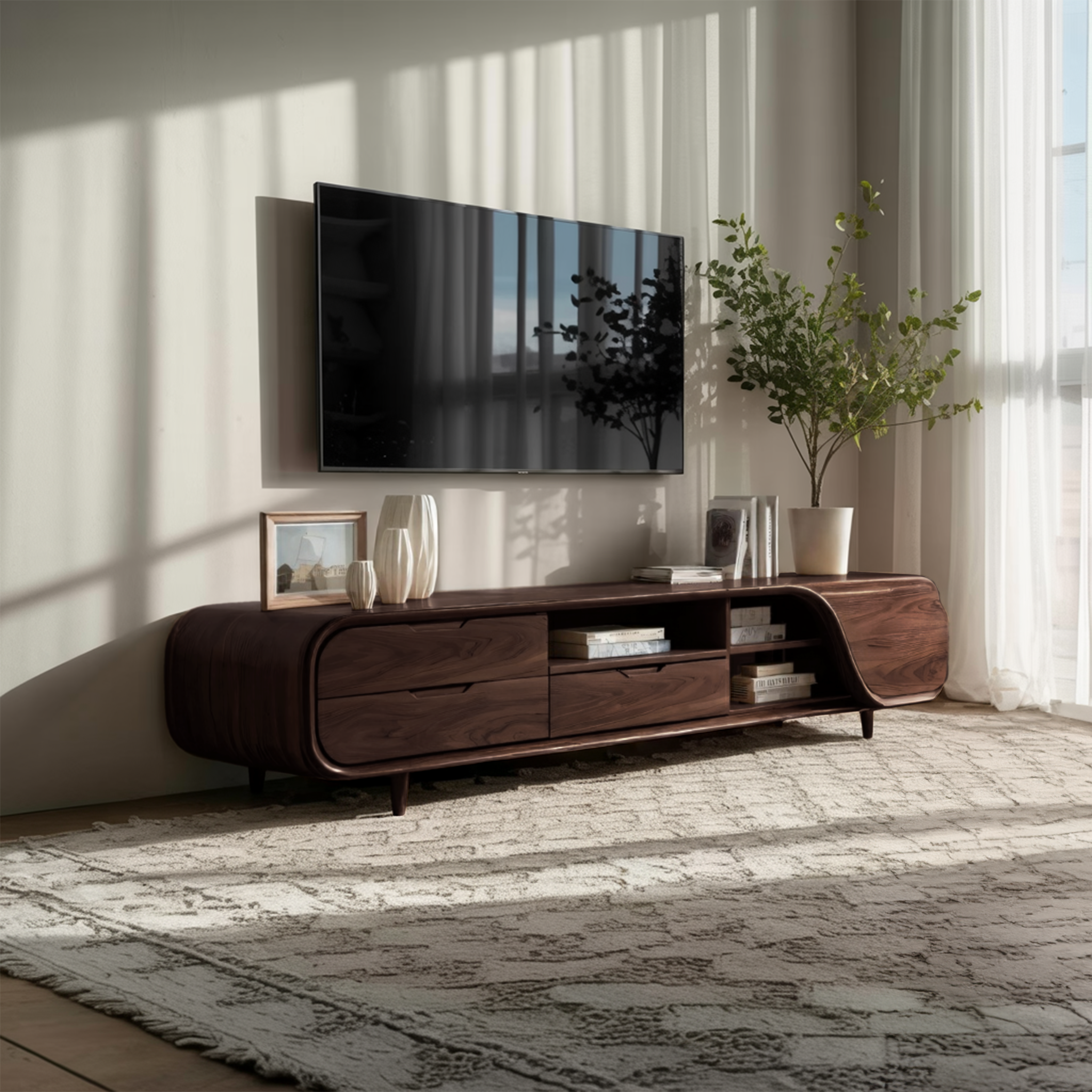 Modern TV Console With Rounded Corners For Living Room