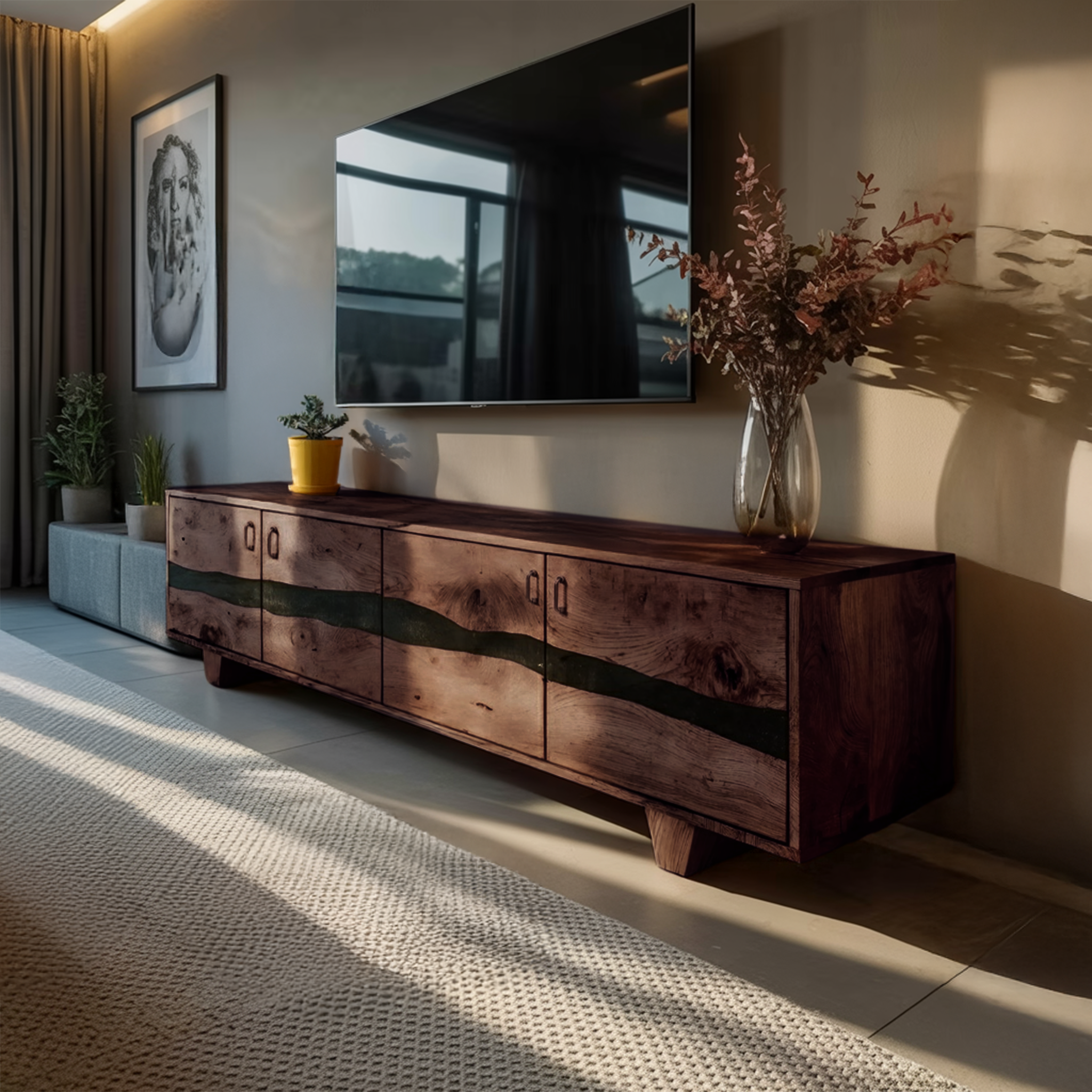 Mid Century Live Edge TV Cabinet For Living Room Design